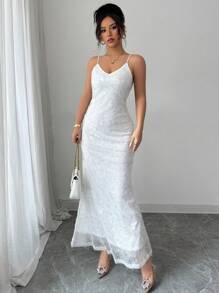 Elenzga Robe mi-longue fourreau élégante de couleur unie avec application de sequins