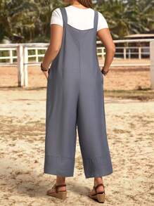 EMERY ROSE Plus Size Women's Minimalist Jumpsuit, Suitable For Summer - Dusty Blue - View 4