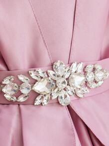 SHEIN Glamorique Kids 少女純色簡約蝴蝶結裝飾禮服 - 粉色 - 查看 5