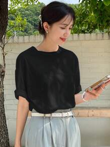 DAZY Heart Cut Drop Shoulder Tee - Black - View 5