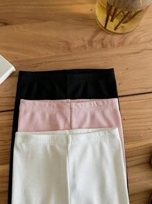 SHEIN LMoss Kids Baby Girl 3pcs Set Casual Knitted Elastic Waist Solid Color Pants, Versatile And Cute - Multicolor - View 6