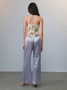 SHEIN LUNE Conjunto de camisola com alças finas e calças largas em folha de ouro - Damasco - Ver 3