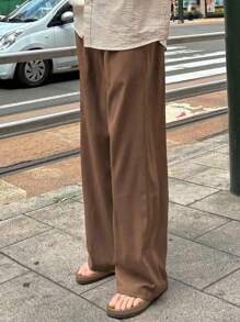 DAZY Spring Tie-Waist Pocket Loose Straight Pants - Brown - View 4