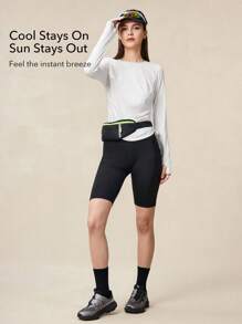 OutZeal 女士户外白色T恤 徒步健身上衣 长袖 防紫外线 凉爽触感 侧边褶皱抽绳带拇指孔