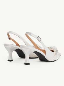 CUCCOO CHICEST Women's Simple Pointed Toe Faux Pearl Decor Casual Heels For Christmas Valentine's Day Elegant Shoes - White - View 10