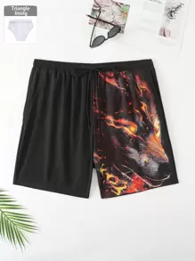 Surfspeed Plus Size Men 3D Animal Print Drawstring Waist Beach Shorts - Black - View 1