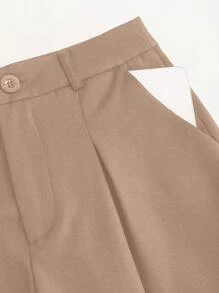 Sweetra 1 Set Black Buttoned Decorated Vest & Pleated Wide Leg Pants Outfit - Camel - View 6