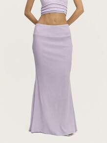 Nöista Falda larga de jacquard lila con dobladillo acampanado y cintura ancha para una silueta elegante. Perfecta para el verano, las vacaciones de Pascua y las graduaciones. - Púrpura malva - Ver 1