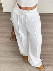 SHEIN Tall CURVE Plus Size Women Casual Loose Straight Leg Pants - White - View 4