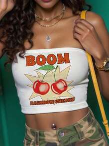 INAWLY Solva Women Cherry Print Cropped Tube Top, Street Style