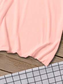 SHEIN Explorewe Camiseta informal de manga corta con cuello redondo y estampado de letra de dibujos animados para niñas preadolescentes - Rosa - Ver 4