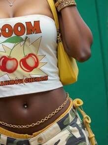 INAWLY Solva Women Cherry Print Cropped Tube Top, Street Style