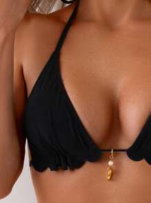 Swim Vcay 女士黑色纯色尼龙材质露背设计简约度假风格泳装套装 - 黑色 - 查看 4