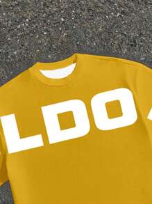 Manfinity EMRG 男士街头字母印花短袖休闲短款宽松 T 恤 - 黃色 - 查看 2