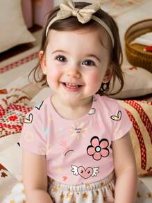 SHEIN 女婴休闲简约短袖圆领上衣，适合夏季 - 白色 - 查看 1