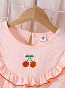 Girls' Loose-Fit Cherry Collar Ruffle Hem Sleeveless Long Nightdress, Simple & Fashionable, Light Pink,Summer Travel - Baby Pink - View 6