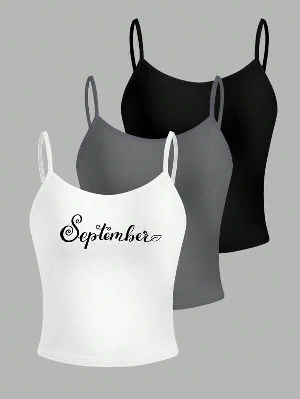 Stationerymonster Set de 3 camisetas de tirantes minimalistas con gráficos de letras en blanco, gris y negro, atuendo occidental para rave