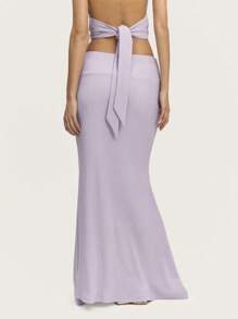 Nöista Falda larga de jacquard lila con dobladillo acampanado y cintura ancha para una silueta elegante. Perfecta para el verano, las vacaciones de Pascua y las graduaciones. - Púrpura malva - Ver 2