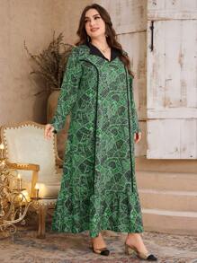 Al Najma Loose A-Line Collar Plus Size Arabian Dress, Fashionable - Green - View 5