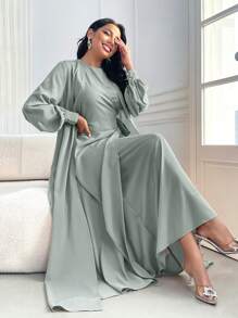 Modelyn Women's Simple Solid Color Dress And Jacket Set 2 Pieces Set