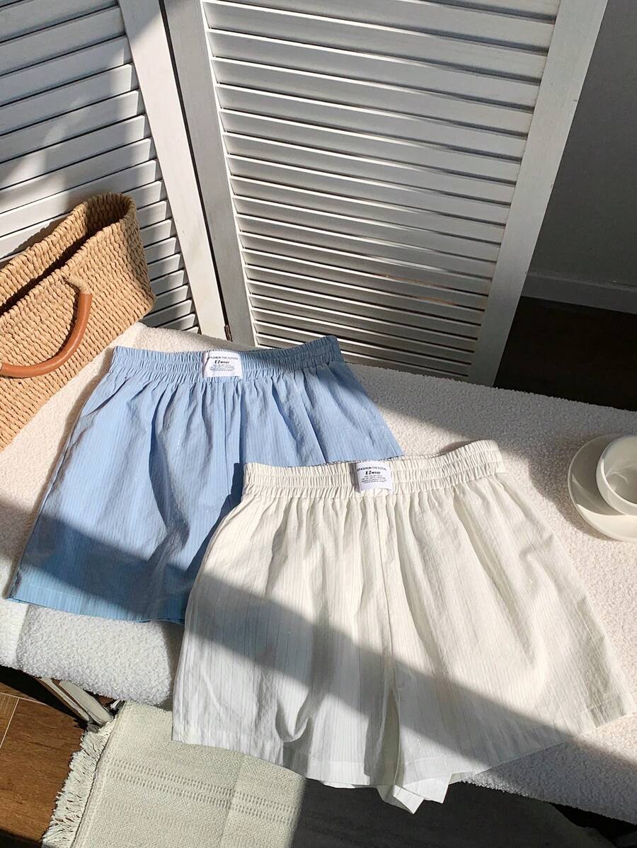 Comfortcana 2pcs Women's Woven Loose Wide Leg Shorts, Minimalist Fashion For Summer - Multicolor - View 1