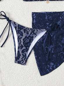 3pcs Women Beach Summer Swimwear Set - Blue - View 3