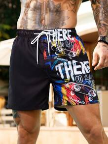 Surfspeed Men's Solid Color Block Front Tie Casual Beachwear Shorts - Black - View 6