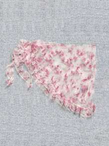 Swim Mod 复古甜美纹理面料蕾丝边系蝴蝶结透明罩衫迷你裙适合海滩度假 - 粉色 - 查看 4