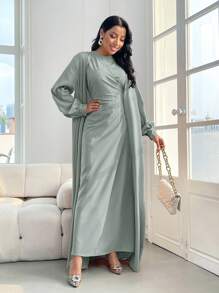 Modelyn Women's Simple Solid Color Dress And Jacket Set 2 Pieces Set