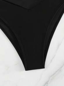 SHEIN Swim New Stylish Women 2 Pieces Bikini Set, Simple Solid Color Deep V Ruffle Cross Front Sexy Swimwear For Summer Beach Vacation - Black - View 5