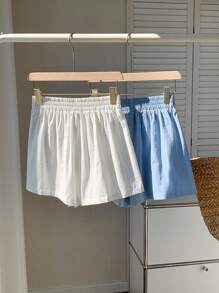 Comfortcana 2pcs Women's Woven Loose Wide Leg Shorts, Minimalist Fashion For Summer - Multicolor - View 2