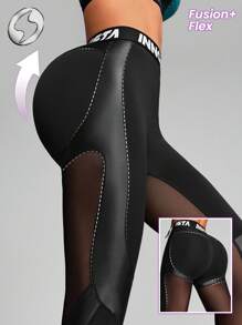 Innovista Women Activewear Foil Print Sports Leggings, Faux Leather & Metallic Shine Gym Bottom, Breathable Mesh Cut Out & Elastic Workout Outfits, Fitness Pants, Sculpting Shapewear, Edgy &Unique Sleek & Lux Tracksuit, Music Festival, Party, Dance, Electric, Yoga, Mat, Pilates, Running, Cardio, Strength, Weights, Outdoor, Hike, Camping, Trail, Volleyball, Going Out, Dance, Athleisure, Black, Y2K, Autumn Fall Gear, Waist Trainer - Black - View 7