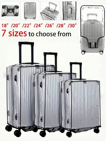 SHEIN 1PC Clear Thickened Waterproof Luggage Dust Cover Wear Resistant PVC Suitcase Cover 7 Sizes Available Travel Protection Handle Opening Suitable For School Office Home Travel Collection Organization Storage Durable Lightweight Transparent Easy To Use Foldable Universal Fit Travel Essential Luggage Protector Suitcase Protector Dustproof Scratch Resistant