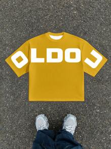 Manfinity EMRG 男士街头字母印花短袖休闲短款宽松 T 恤 - 黃色 - 查看 1