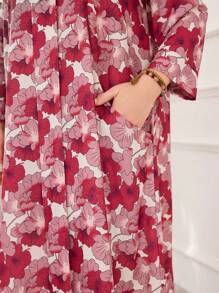 Lacomfia Women Plus Size Casual Loose Round Neck Long Sleeve Pocket Linen-Like Printed Comfortable Dress - Multicolor - View 6