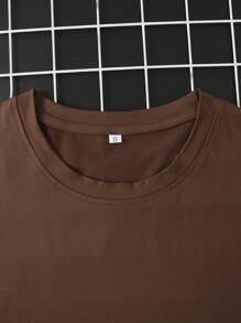 Manfinity Homme Men's Letter Print Round Neck Short Sleeve Casual Versatile T-Shirt - Brown - View 4