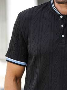 Manfinity Homme Men's Striped Short Sleeve Casual Commuter Polo Shirt Polo Shirts For Men Collar Polo Shirt For Men Polo Men Shirt Polo For Men Polos For Men - Black - View 6