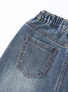 Denimly Tween Girls Casual Daily Urban Street Chic Ripped Wide Leg Jeans, Design-Focused Distressed Patchwork With Frayed Hems, Elastic Waist, Zipper Fly - Bronze - View 4