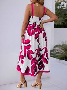 SHEIN Clasi Plus Size Fashionable Resort Style Random Floral Print Maxi Slip Dress, Summer - Hot Pink - View 2