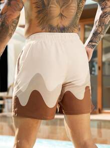 ZELFYO Quần short đi biển đơn giản có túi buộc dây vá màu trơn dành cho nam, trang phục thường ngày, phong cách Hawaii - Màu be - Xem 2