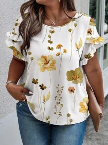 INAWLY Solva Plus Size Women Pullover V-Neck Flare Short Sleeve Shirt - Multicolor - View 5
