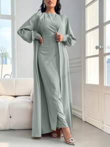 Modelyn Women's Simple Solid Color Dress And Jacket Set 2 Pieces Set