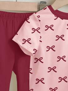 SHEIN Leap Crew 女宝宝休闲简约短袖圆领裤套装，适合春夏季 - 白色 - 查看 5