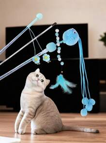 粉色猫咪爱好者和猫妈妈爱逗猫棒 3 件/套 带花朵图案、章鱼图案、丝带，适合猫咪爱好者和猫妈妈爱圣诞节作为节日礼物