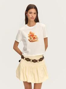 Nöista Straight-Fit Short Sleeve T-Shirt With A Shell Print, Pearls, And Rhinestones. Perfect For Spring-Summer, Beach , Or Easter Celebrations. - Beige - View 1