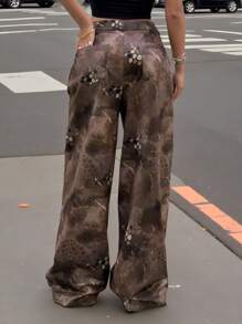 SHEIN EZwear Summer Concert Women Western Music Festival Graphic Loose Wide Leg Pants