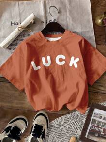 SHEIN Vintage American Style Teddy Bear & Outdoor Print Design, Casual Loose Fit Drop Shoulder Short Sleeve T-Shirt For Tween Girls, Suitable For Summer - White - View 3