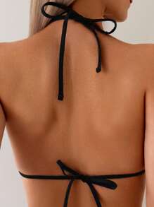 Swim Vcay 女士黑色纯色尼龙材质露背设计简约度假风格泳装套装 - 黑色 - 查看 5