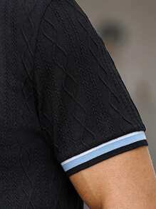 Manfinity Homme Men's Striped Short Sleeve Casual Commuter Polo Shirt Polo Shirts For Men Collar Polo Shirt For Men Polo Men Shirt Polo For Men Polos For Men - Black - View 7