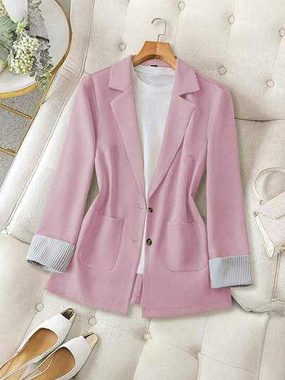 Calvaya Plus Size Women's Spring/Summer Woven Fabric Collared, Drop Shoulder Long Sleeve, Striped Cuff Print Patchwork Blazer Jacket. Elegant Casual Wear, Comfortable And Suitable For Any Body Type. Ideal For New Year's, Music Festivals, Valentine's Day, Thanksgiving, Christmas, Halloween, Easter, Carnival, Casual Gatherings, Beach Vacations, Park Picnics, Commuting, Shopping And More. Comfortable Fabric, Unique Style, Highly Attractive.